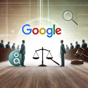 Gli USA vs Google; bilancia della giustizia; disegno;