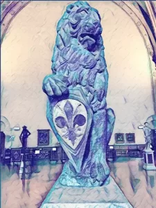 marzocco di firenze; immagine rielaborata a disegno; matita;