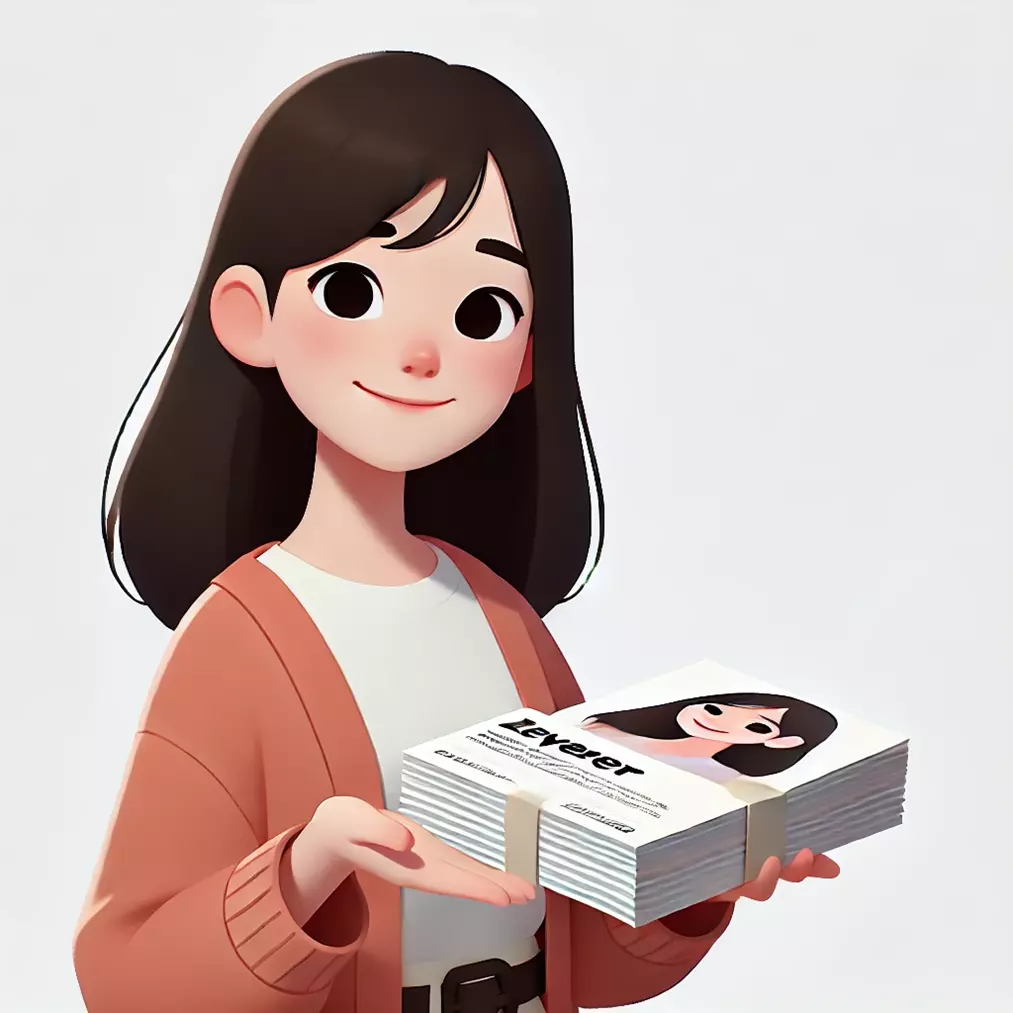 Disegno; Ragazza distribuisce un volantino;