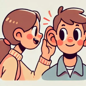 disegno; ragazza che parla all'orecchio destro;