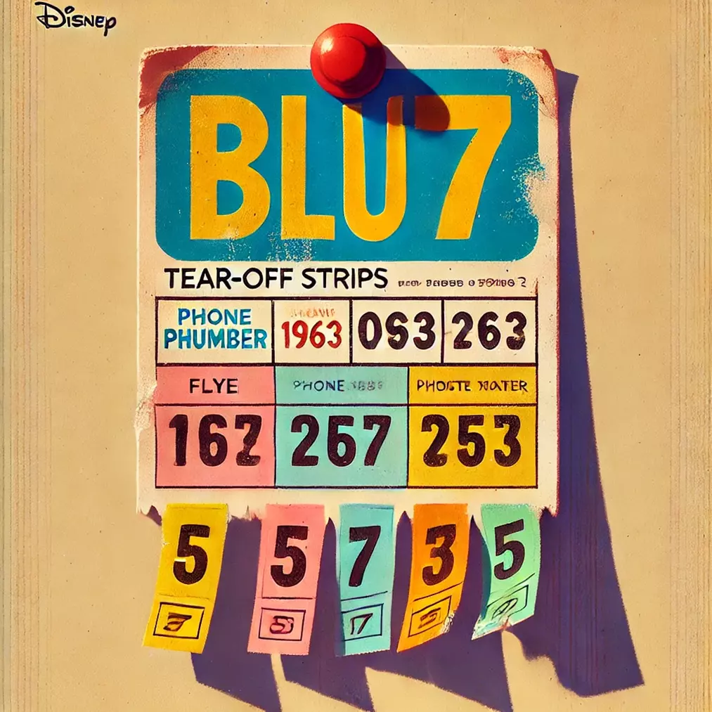 disegno: volantino blu7; stile anni 60;