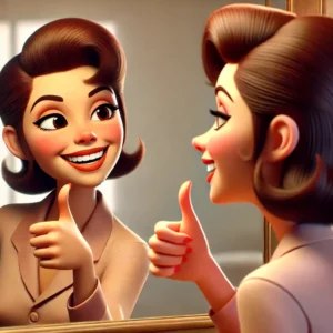 Disegno; signora anni 60; ok allo specchio;