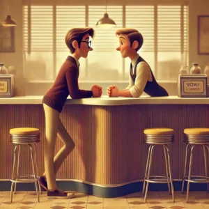 disegno; stile anni 60, persona che imita la postura;