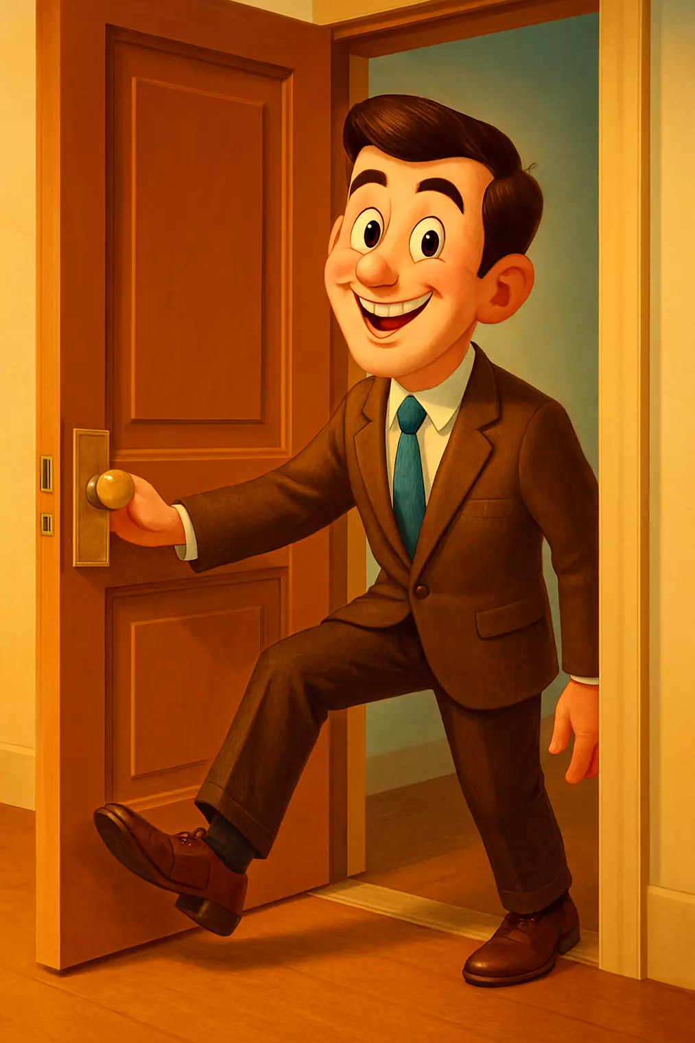 disegno; stile anni 50; piede nella porta;