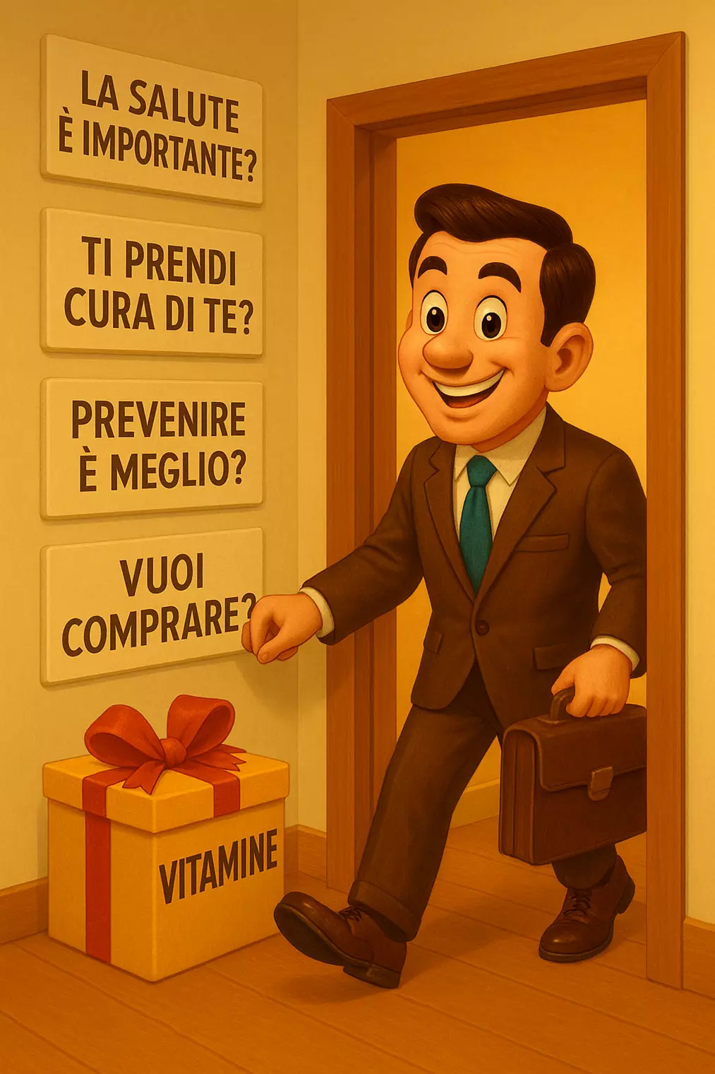persuasione; marketing; persona che passa più porte; disegno;